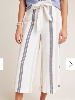 Anthropologie Shorebound Linen Blend Cropped Wide Leg Pants Striped S Coastal